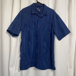 Jack O'Neill Mens Short Sleeve Button Up Collared Shirt Large Blue Palm Leaves